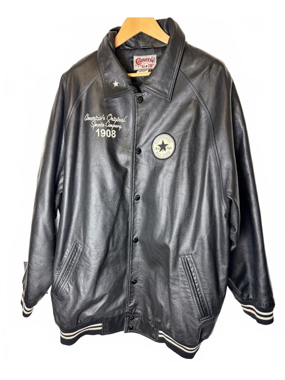 Converse All Star Black Leather Jacket Style 1908 Men's Size - Picture 2 of 6